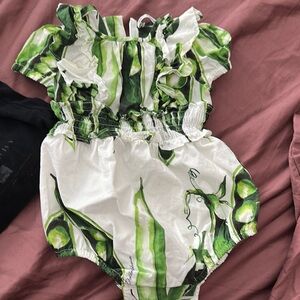 Dolce & Gabbana Green and White Botanical Bodysuit